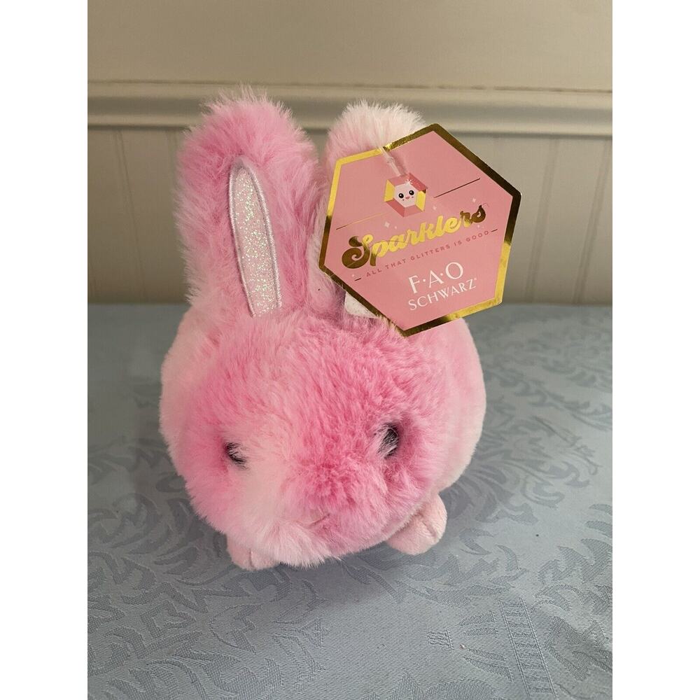 New l 1 FAO Schwarz 7" Plush SPARKLERS Bunny Rabbit Pink